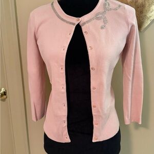 LOFT Light Pink Cardigan with Silver Accents